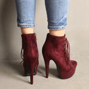 Women Ankle Boots Heel Zipper Boots Red Black Ladies