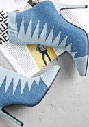 Denim Ankle Boots Pointed Toe High Heel Cowboy Ankle Boots Ladies Zip Gladiator