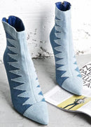 Denim Ankle Boots Pointed Toe High Heel Cowboy Ankle Boots Ladies Zip Gladiator