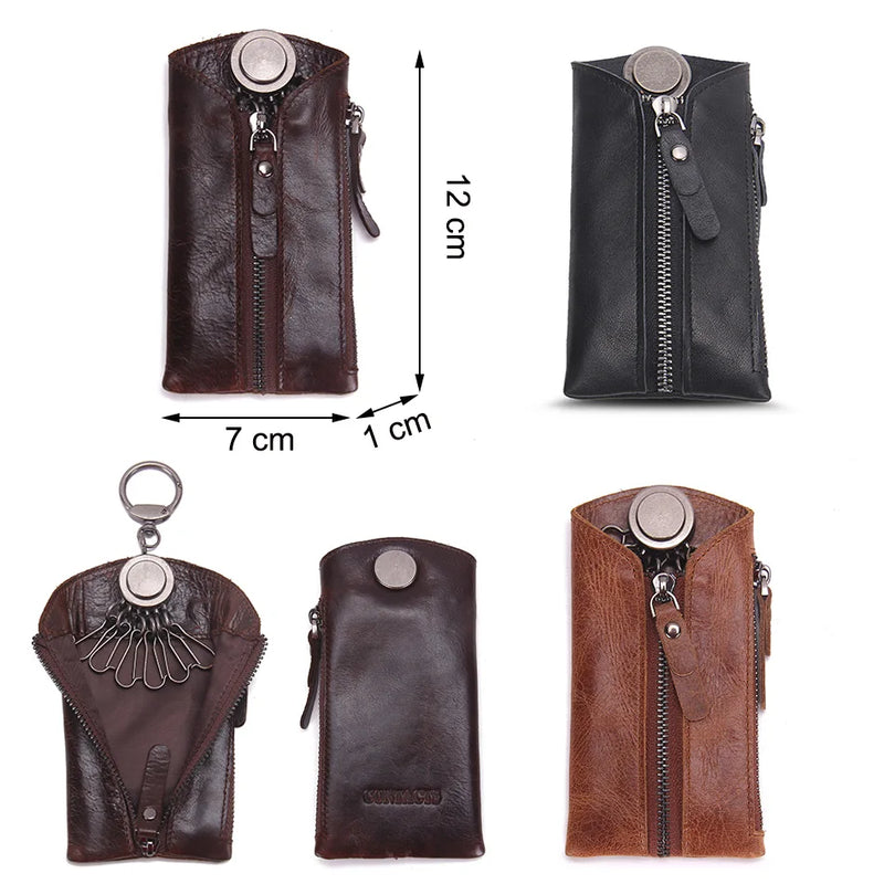 Genuine Leather Key Wallet Men Car Key Holder Zipper Keys Case Male Man Keys Organizer