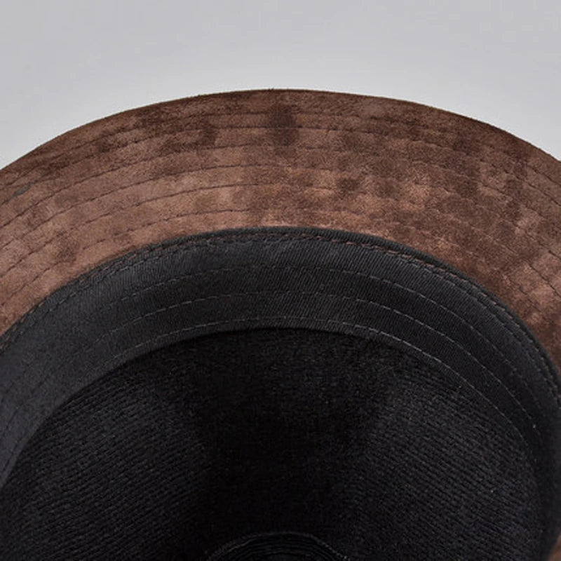 Genuine Leather Nubuck Brown Fedoras Hats Gentleman Caps 56-60cm Fitted Hat