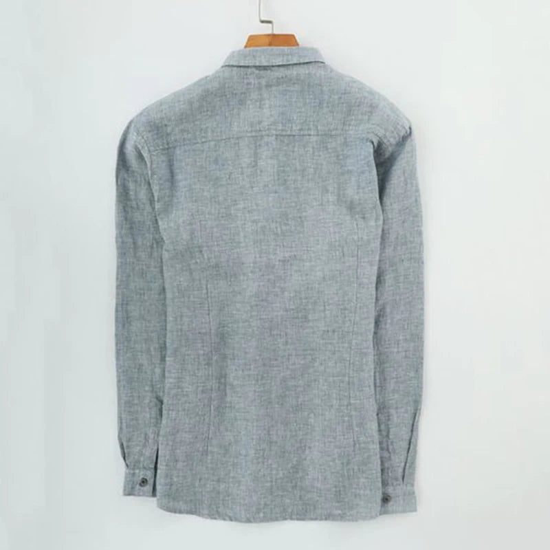 Spring Men Linen Shirts Breathable Tops Male Dress Shirts Clothes