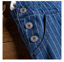 Men stripe blue denim bib overalls Suspenders jumpsuits Coveralls Youth jeans