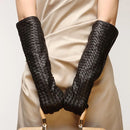 Women Winter Genuine Leather Thin Gloves Female Plaid Knitted Evening Show