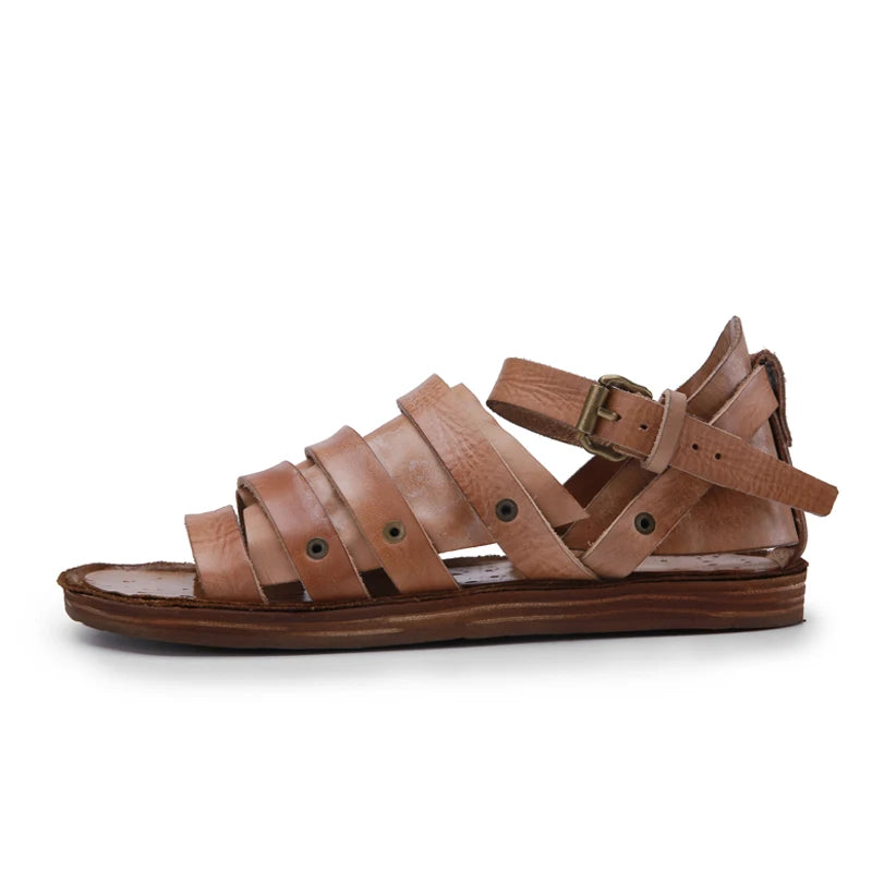Handmade Genuine Leather Men Gladiator Sandals Summer Shoes Flats Beach Slipper Strap Sandals