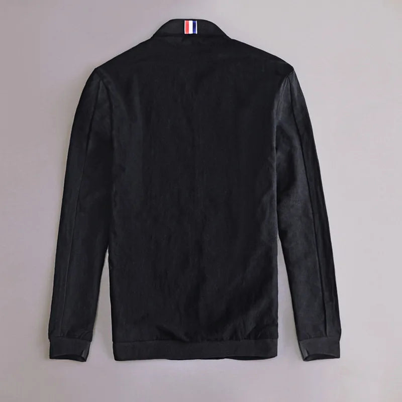 Simple Long-Sleeve Linen Men Jacket White Clothing Casual Brand Jackets for Men