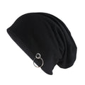 Black beanie with a silver ring on a white background, Obroi