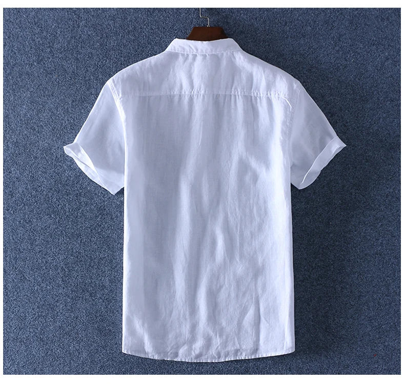 Linen Summer Casual Shirt Men Breathable Turn-down Collar Short Sleeved Pullover Shirt Comfortable