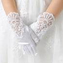 Kids Gift White Elastic Mesh Cloth Girls Party Formal Etiquette Gloves Pearl Short Lace Bow Children Princess Dance Gloves