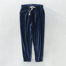 Ankle-length pants men linen and cotton loose white trousers men elastic waist pants men