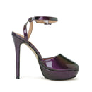 Summer Intrigue Purple Patent Leather Sandals Woman Pointed toe Ankle Strap High Heels Shoes Pumps