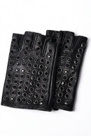Leather Half-finger Short Thin Gloves Women Rivet Rock Punk Fingerless