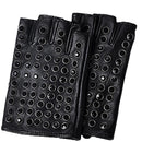 Leather Half-finger Short Thin Gloves Women Rivet Rock Punk Fingerless