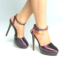 Summer Intrigue Purple Patent Leather Sandals Woman Pointed toe Ankle Strap High Heels Shoes Pumps