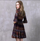 spring and summer retro lace stitching large pleated Bohemian chiffon dress