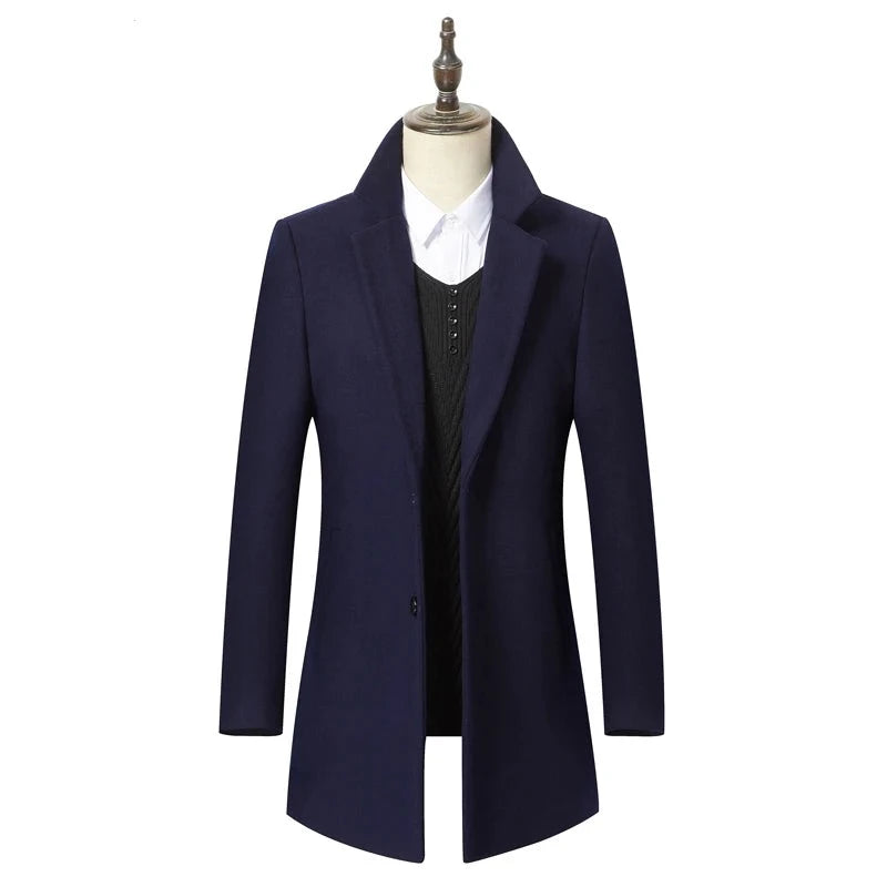 Autumn Winter Men's Long Section Wool Coat Business Casual Classic Style Slim Fit Woolen Jacket