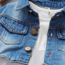 Toddler Girl Spring Winter Christmas Dress Clothes Girl Denim Jacket Coat Lace Dresses Cotton Children Clothing Sets