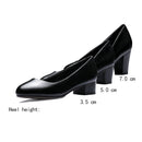 Office Lady Pumps Square Heel Women Black Work Pumps Round Toe Shallow Ladies Bonded Leather