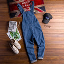 Men stripe blue denim bib overalls Suspenders jumpsuits Coveralls Youth jeans