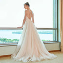 scoop neck wedding dress a line long sleeves appliques sequins lace floor length bridal outdoor church wedding dresses