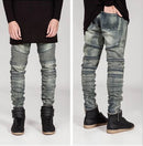 Mens Skinny jeans men Runway Distressed slim elastic jeans denim Biker jeans pants Washed black jeans for men blue