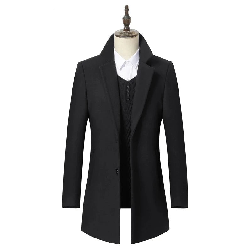 Autumn Winter Men's Long Section Wool Coat Business Casual Classic Style Slim Fit Woolen Jacket