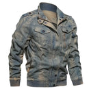 Vintage Classic Denim Jacket Autumn Winter Stand Collar Washed Army Military Tactical Bomber Jackets