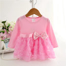 3-24M Baby Girls Dress 100% Cotton Infant Clothing Kids Clothes New Born Long Sleeves Flowers Party Princess NB Dresses Pink