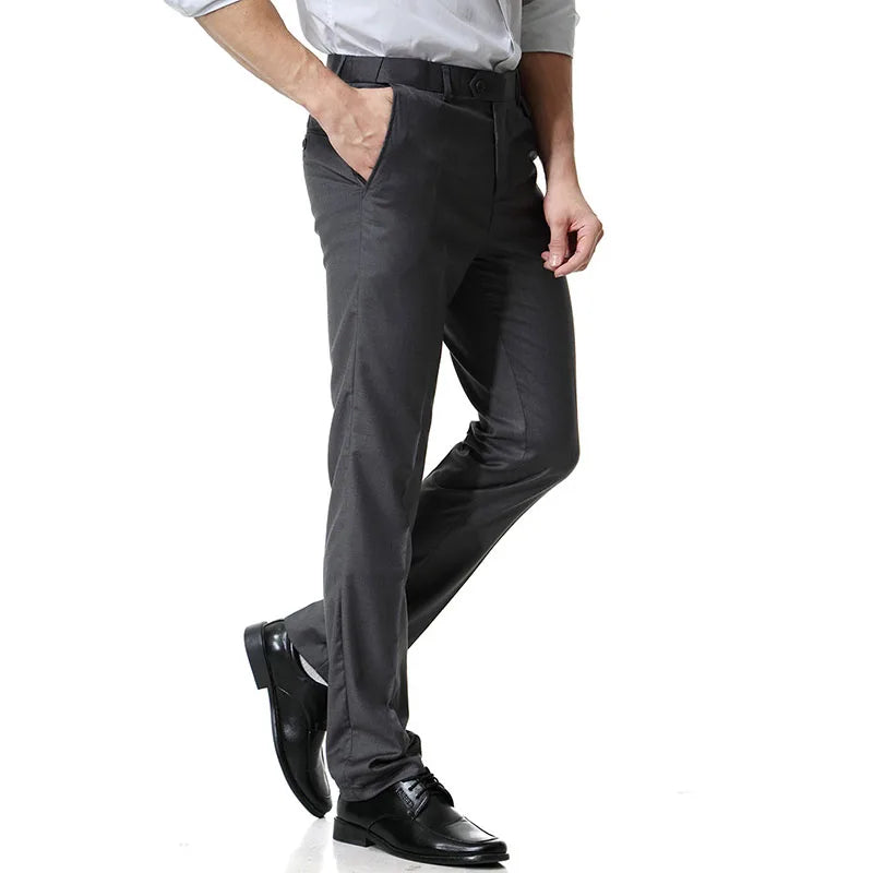 Men Straight Pants Pure Male Business Casual dress Pant Men Fat Slim Pants