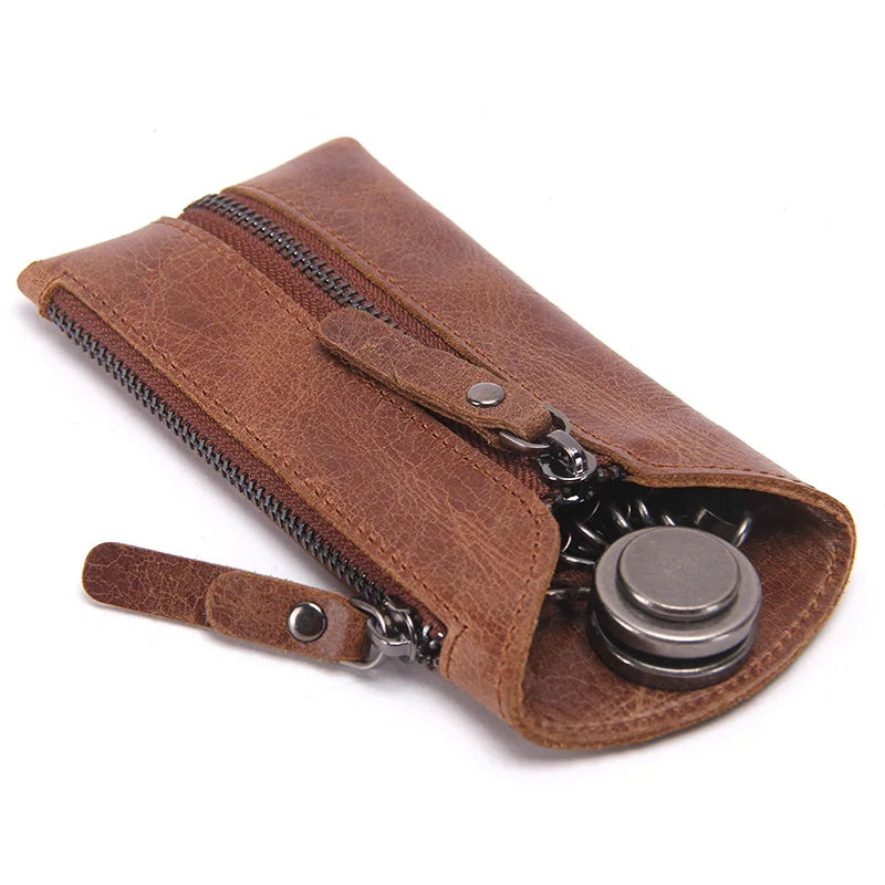 Genuine Leather Key Wallet Men Car Key Holder Zipper Keys Case Male Man Keys Organizer