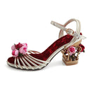 Flower golden women sandals birdcage strange heels ankle strap buckle ladies sandal woman shoes