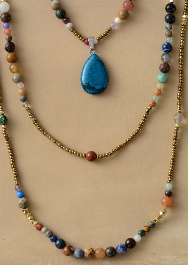 Statement Necklace Natural Stones Seed Beads Pendant Layers Necklace Bohemia