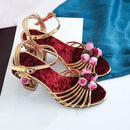 Flower golden women sandals birdcage strange heels ankle strap buckle ladies sandal woman shoes