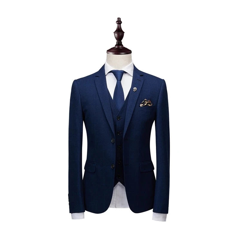 Suit Jacket Pant Vest Men Business Slim Suits Sets Wedding Dress Mens Plaid Suits Formal Wear