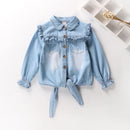 Girls Autumn Denim Shirts Knot Shirt Toddler Baby Girls Tops Outwear Spring
