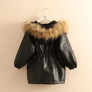 Winter Warm 2 3 Years Velvet Thickening Hooded Long  Leather Fur Outwear Coat For Kids Baby Girls