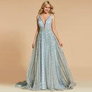Dress long evening dress v neck court train elegant beading sleeveless wedding