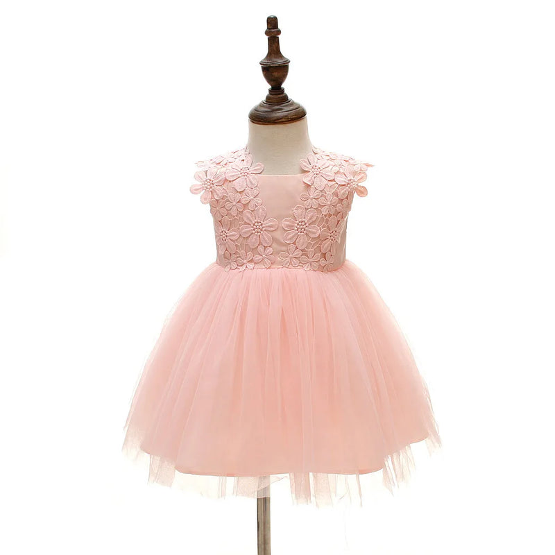 Baby dresses girl pink lace flower baptism dress birthday party baby girl clothes