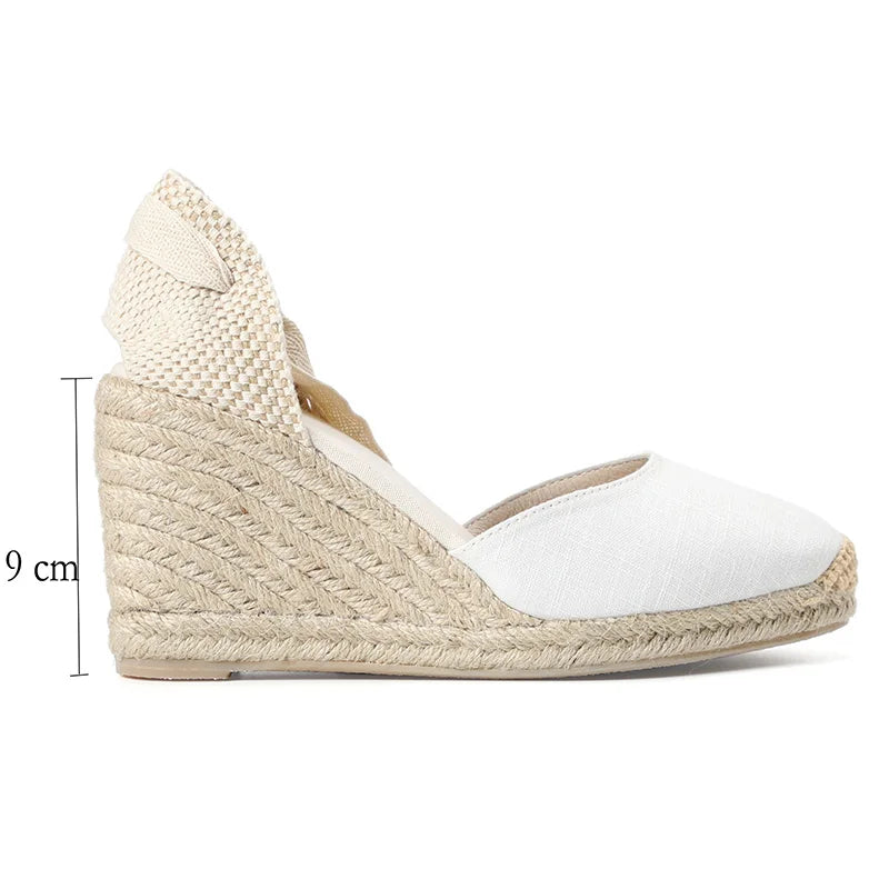 Women Summer Espadrille Heel Wedge Sandals Closed Toe Shoe cross-tied Lace-up