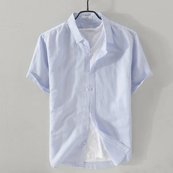 Linen shirt men summer flax men shirt turn-down collar solid pink shirts male