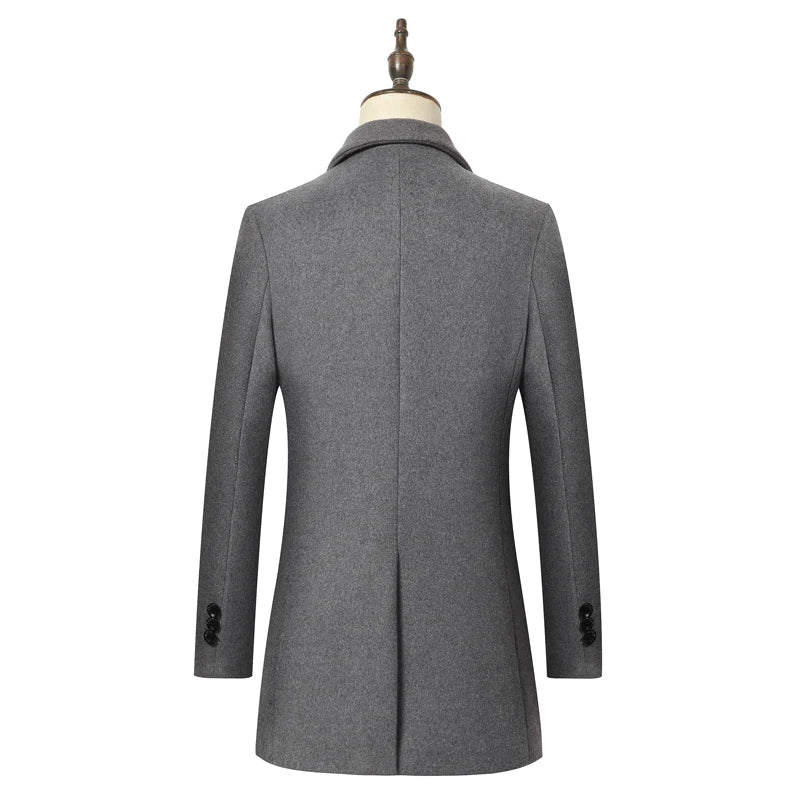 Autumn Winter Men's Long Section Wool Coat Business Casual Classic Style Slim Fit Woolen Jacket