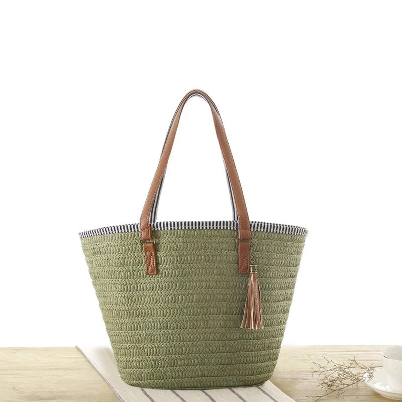 Women handbags wicker woven shoulder bags tote bucket bag summer beach purses