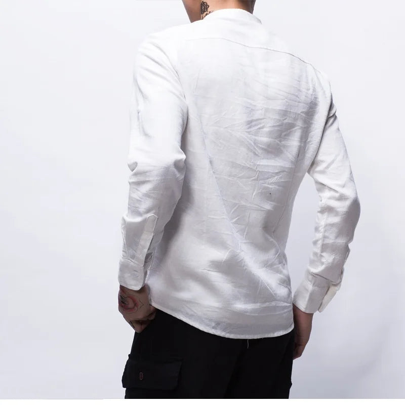 Linen Shirt Men Casual Male Shirt Dress