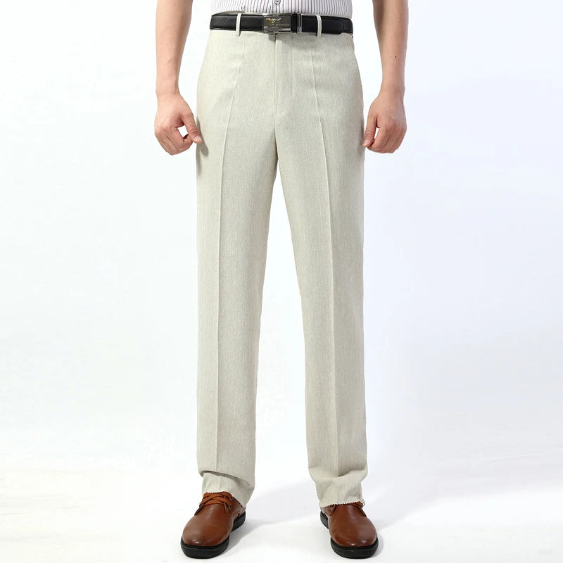 Men Summer Linen Pants beige Straight Loose Formal trousers men