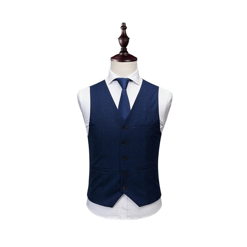 Suit Jacket Pant Vest Men Business Slim Suits Sets Wedding Dress Mens Plaid Suits Formal Wear