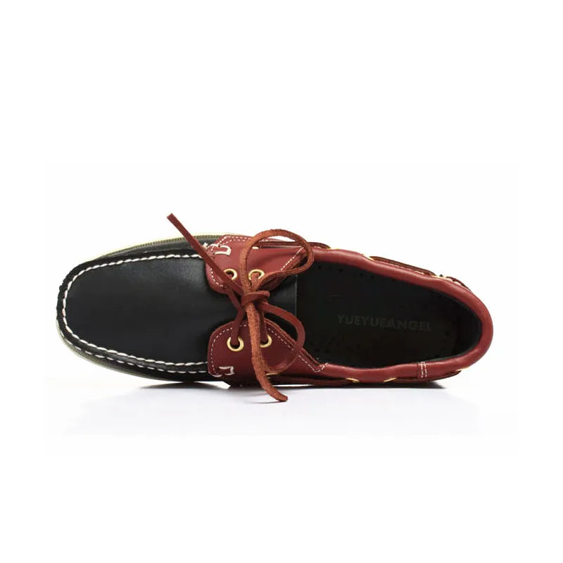 British Classic Boat Shoes Men Lace Up Casual Flats Genuine Leather Shoes Breathable