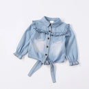 Girls Autumn Denim Shirts Knot Shirt Toddler Baby Girls Tops Outwear Spring