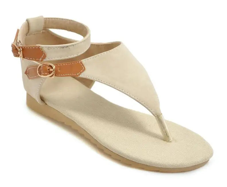 Women Sandals Buckle Mixed Casual T-strap Round Open-toed Summer Beach Soft Sole Shoes