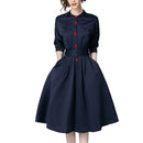 Spring Autumn Vintage Dresses Women Slim 3/4 Sleeve A Line Office Wear Dress Elegant Work Business Dresses