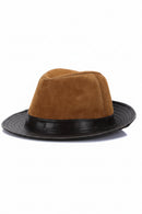 Men Genuine Leather Hat Male Genuine Leather Fedoras Cap Wide Brim Panama Leather